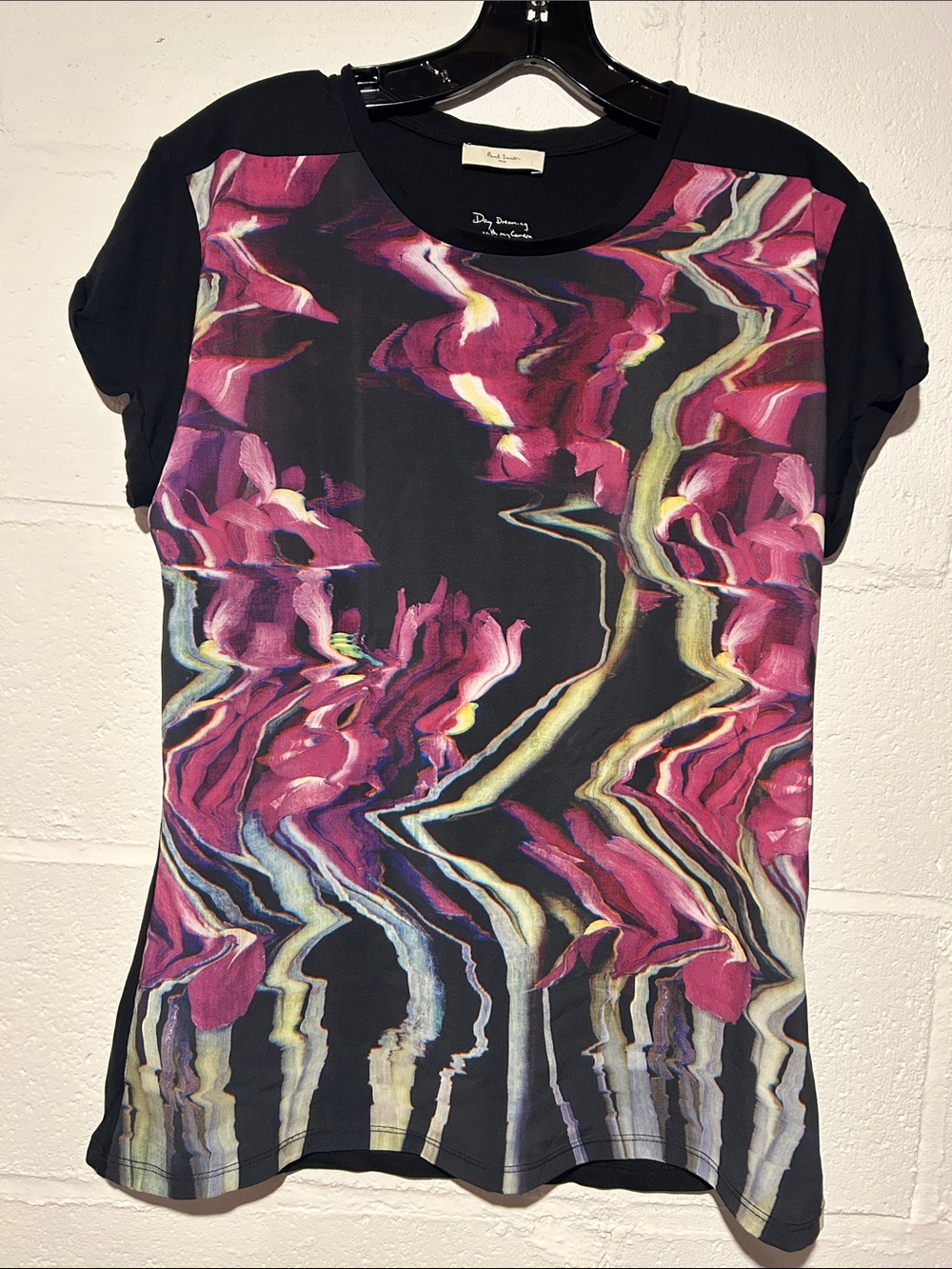 Unbranded Black Tee with Pink Abstract Floral Print